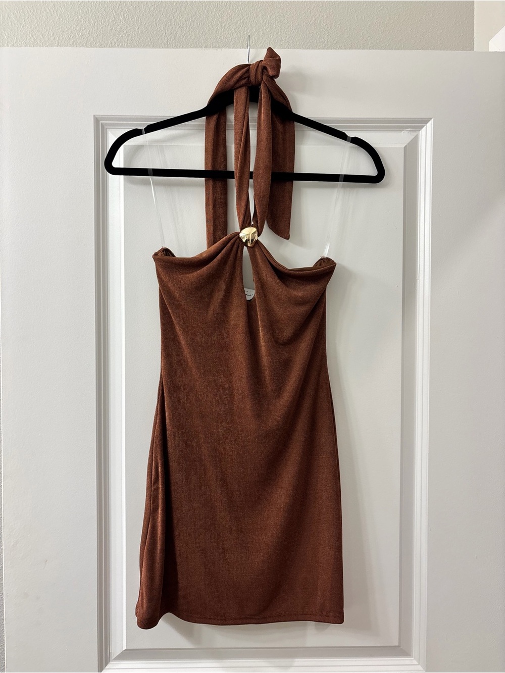 Good American Brown Halter Mini Dress